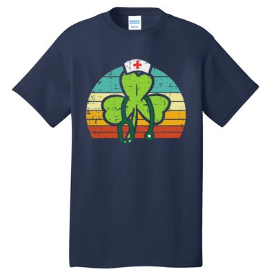 Shamrock Nurse Stethoscope Retro St Patricks Day Nurses RN Tall T-Shirt