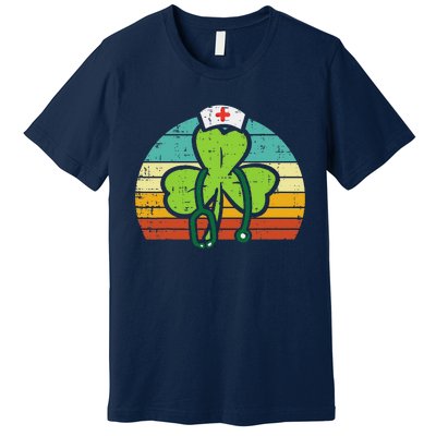 Shamrock Nurse Stethoscope Retro St Patricks Day Nurses RN Premium T-Shirt