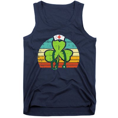 Shamrock Nurse Stethoscope Retro St Patricks Day Nurses RN Tank Top