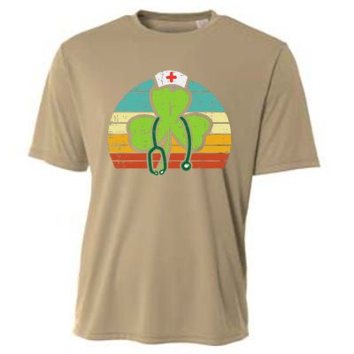 Shamrock Nurse Stethoscope Retro St Patricks Day Nurses RN Cooling Performance Crew T-Shirt