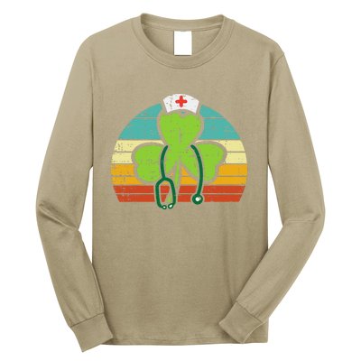 Shamrock Nurse Stethoscope Retro St Patricks Day Nurses RN Long Sleeve Shirt