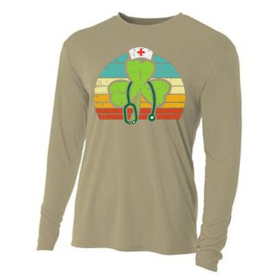 Shamrock Nurse Stethoscope Retro St Patricks Day Nurses RN Cooling Performance Long Sleeve Crew