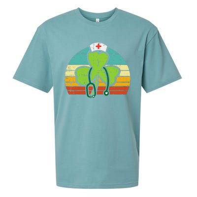 Shamrock Nurse Stethoscope Retro St Patricks Day Nurses RN Sueded Cloud Jersey T-Shirt