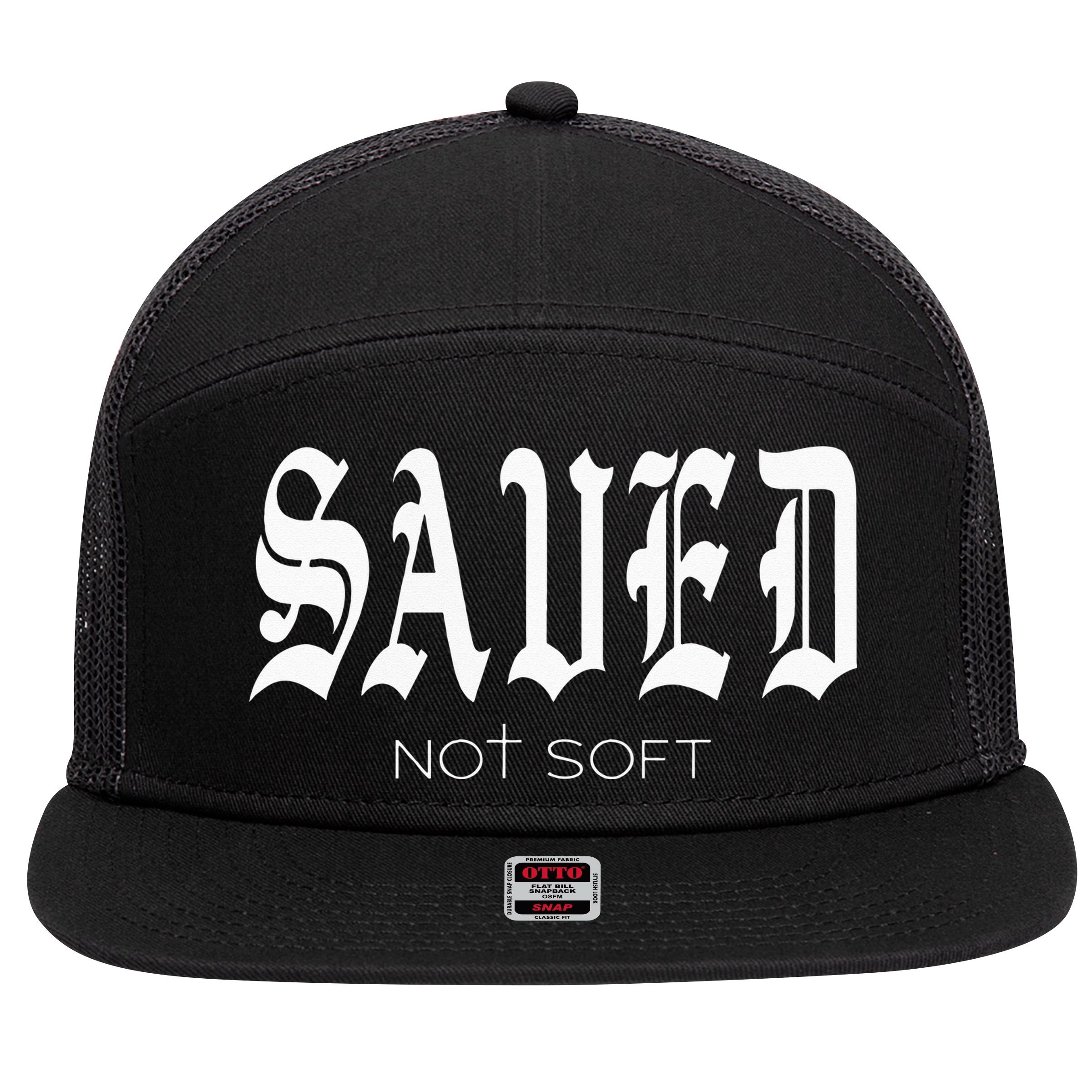 Saved Not Soft Novelty Salvation 7 Panel Mesh Trucker Snapback Hat