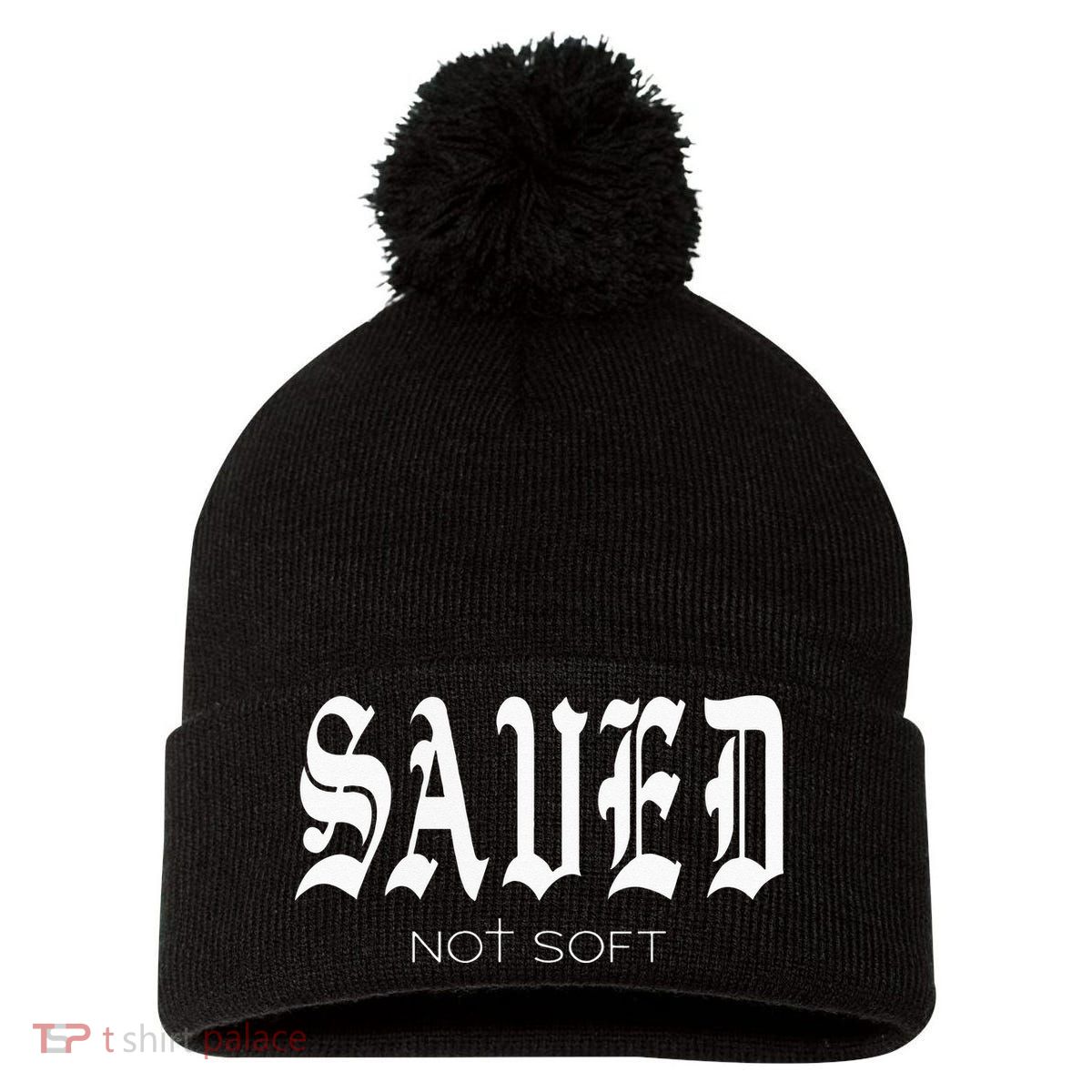 Saved Not Soft Novelty Salvation Pom Pom 12in Knit Beanie