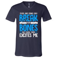 Sticks N Stones Break Ur Bones Orthopedic Surgeon Doctor V-Neck T-Shirt