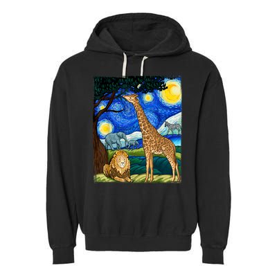 Safari Night Starry Night Zoo Animals Animal Art Safari Garment-Dyed Fleece Hoodie