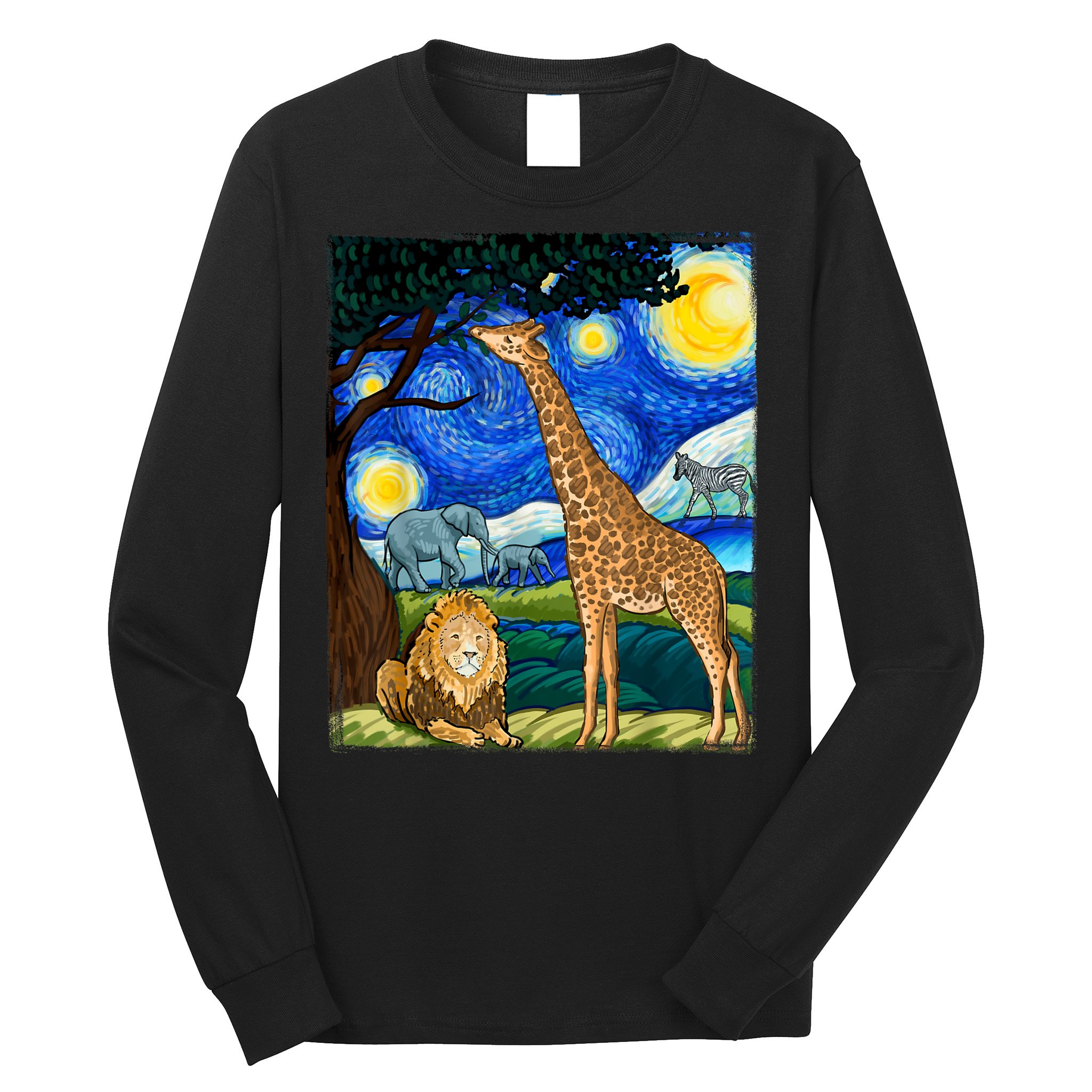 Safari Night Starry Night Zoo Animals Animal Art Safari Long Sleeve Shirt