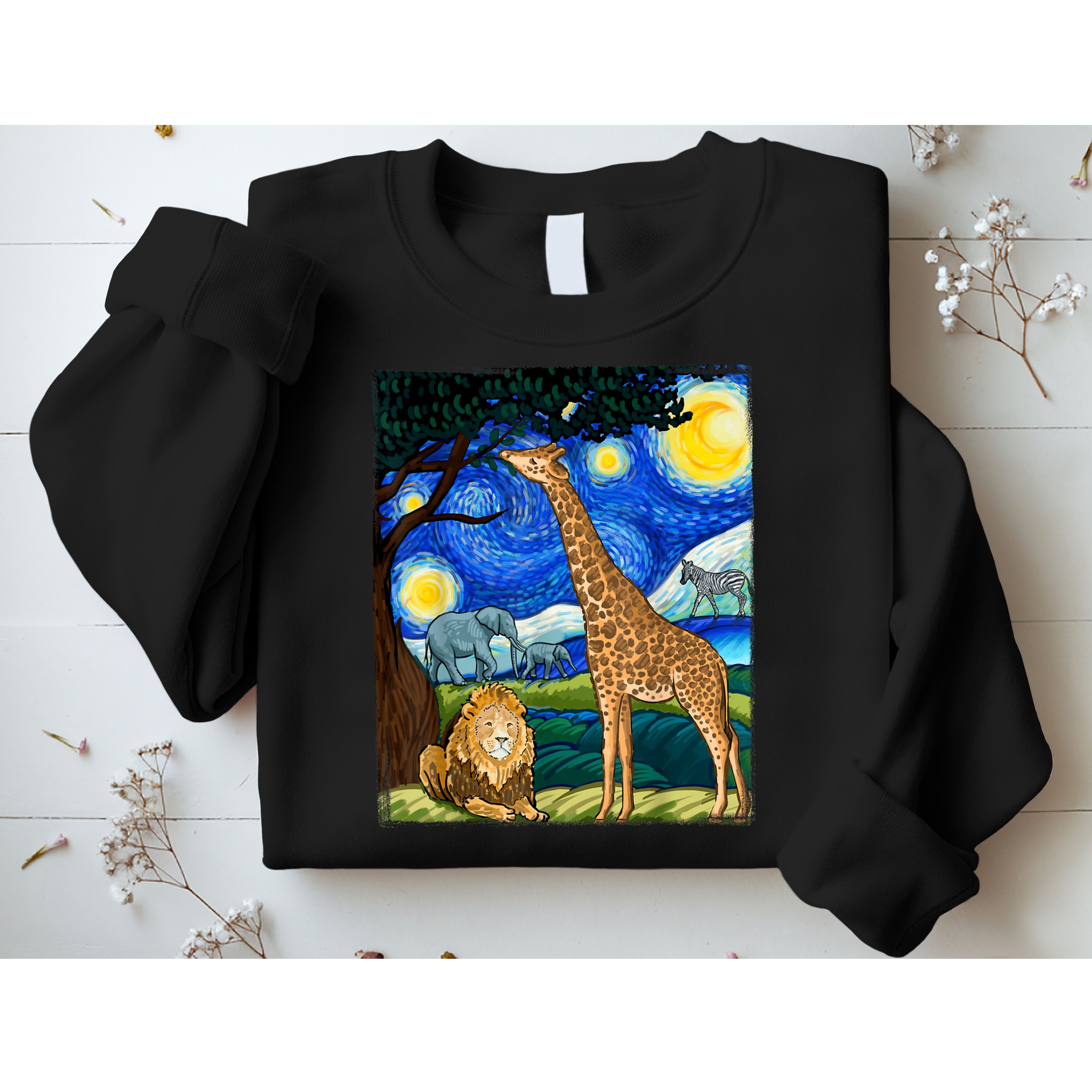 Safari Night Starry Night Zoo Animals Animal Art Safari Sweatshirt