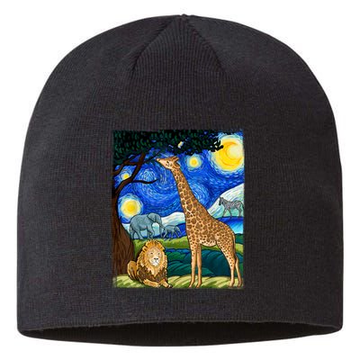 Safari Night Starry Night Zoo Animals Animal Art Safari Sustainable Beanie