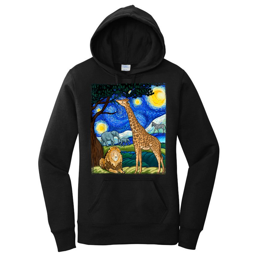 Safari Night Starry Night Zoo Animals Animal Art Safari Women's Pullover Hoodie