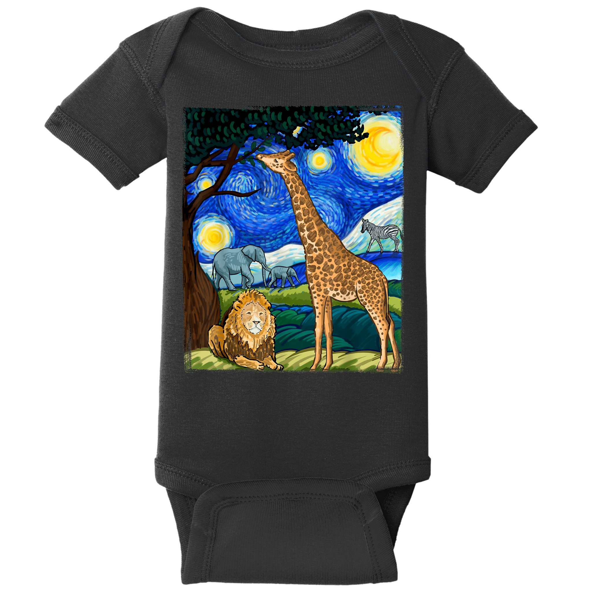 Safari Night Starry Night Zoo Animals Animal Art Safari Baby Bodysuit