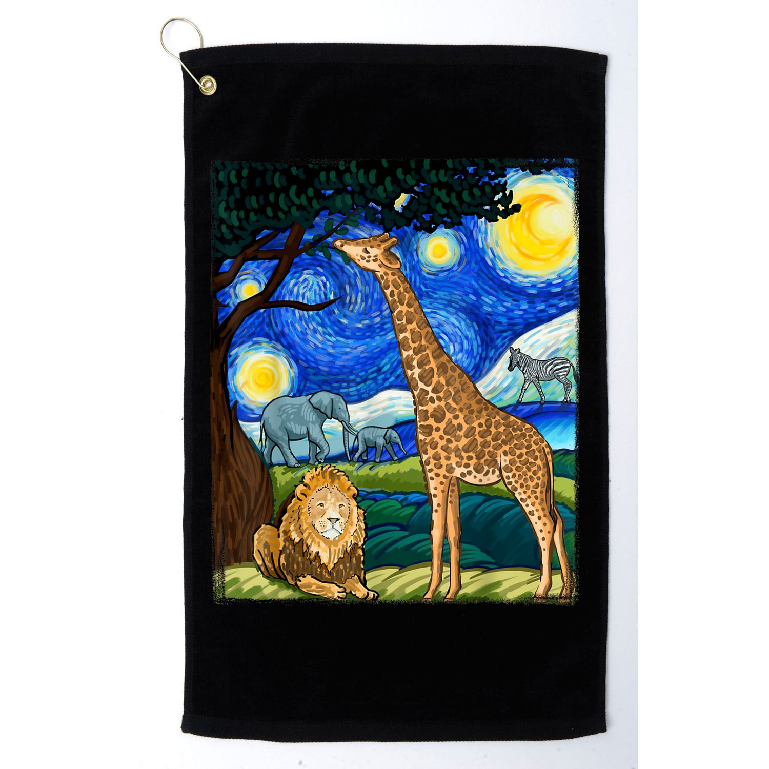 Safari Night Starry Night Zoo Animals Animal Art Safari Golf Towel