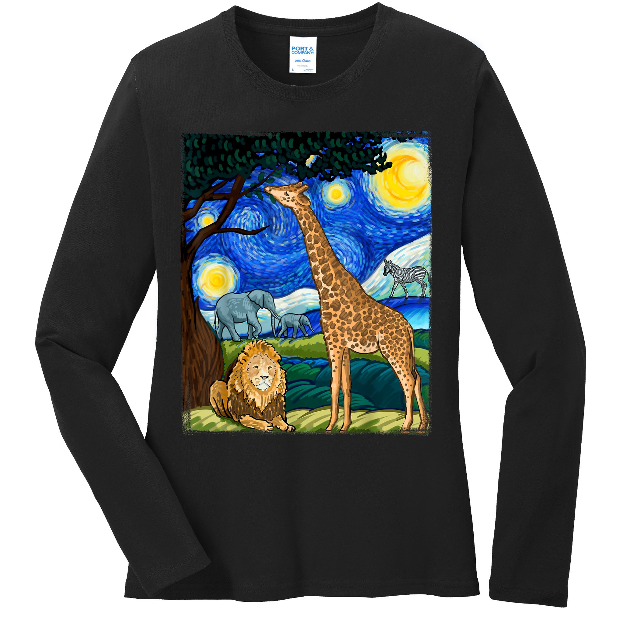Safari Night Starry Night Zoo Animals Animal Art Safari Ladies Long Sleeve Shirt