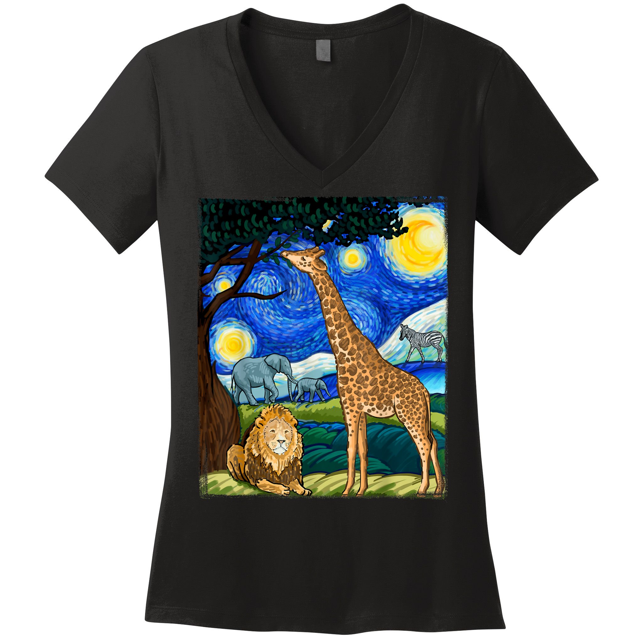 Safari Night Starry Night Zoo Animals Animal Art Safari Women's V-Neck T-Shirt