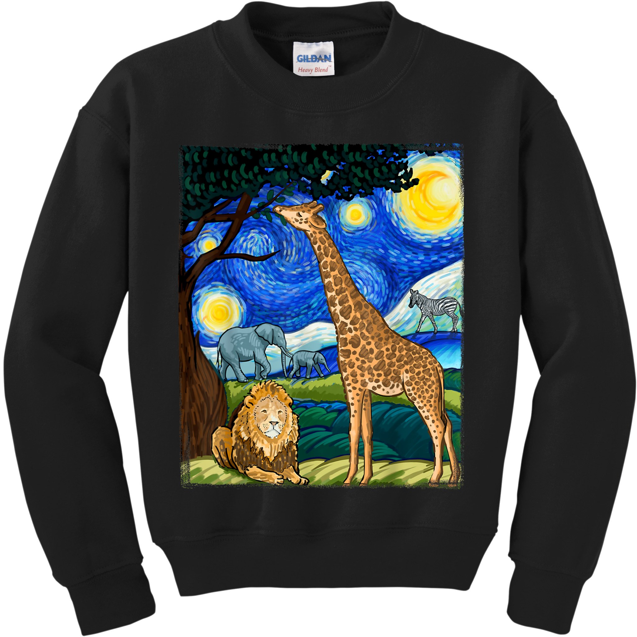 Safari Night Starry Night Zoo Animals Animal Art Safari Kids Sweatshirt
