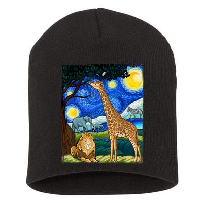 Safari Night Starry Night Zoo Animals Animal Art Safari Short Acrylic Beanie