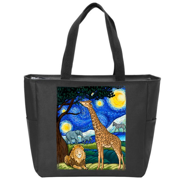 Safari Night Starry Night Zoo Animals Animal Art Safari Zip Tote Bag