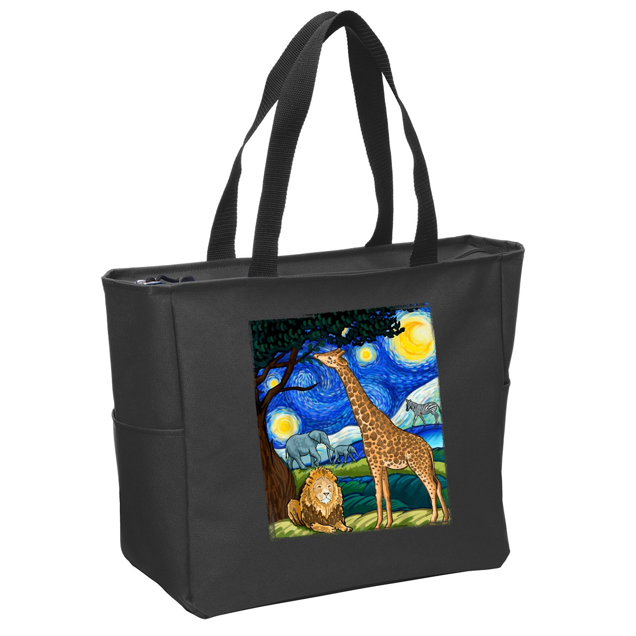 Safari Night Starry Night Zoo Animals Animal Art Safari Zip Tote Bag