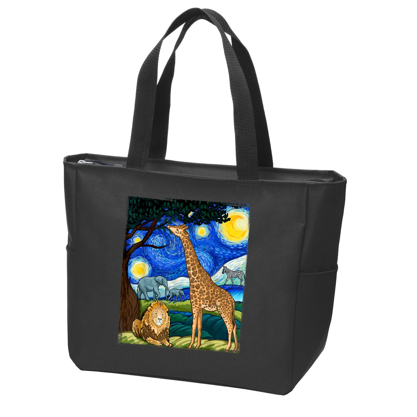 Safari Night Starry Night Zoo Animals Animal Art Safari Zip Tote Bag
