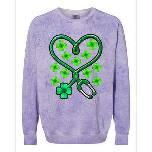 Shamrock Nurse St Patricks Day Stethoscope Heartbeat Clover Colorblast Crewneck Sweatshirt