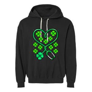 Shamrock Nurse St Patricks Day Stethoscope Heartbeat Clover Garment-Dyed Fleece Hoodie