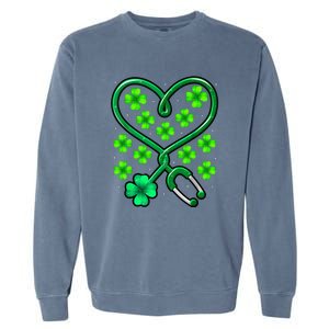 Shamrock Nurse St Patricks Day Stethoscope Heartbeat Clover Garment-Dyed Sweatshirt