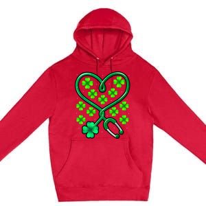 Shamrock Nurse St Patricks Day Stethoscope Heartbeat Clover Premium Pullover Hoodie