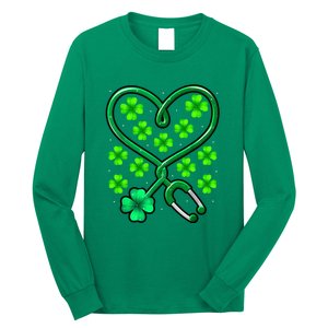 Shamrock Nurse St Patricks Day Stethoscope Heartbeat Clover Long Sleeve Shirt