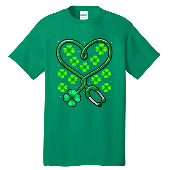 Shamrock Nurse St Patricks Day Stethoscope Heartbeat Clover Tall T-Shirt