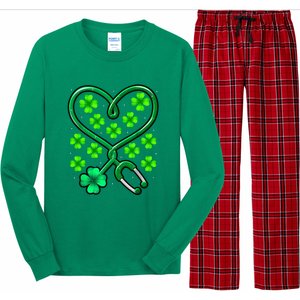 Shamrock Nurse St Patricks Day Stethoscope Heartbeat Clover Long Sleeve Pajama Set