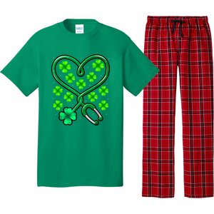 Shamrock Nurse St Patricks Day Stethoscope Heartbeat Clover Pajama Set