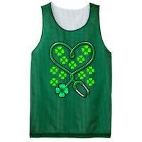 Shamrock Nurse St Patricks Day Stethoscope Heartbeat Clover Mesh Reversible Basketball Jersey Tank