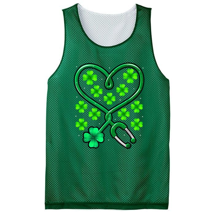 Shamrock Nurse St Patricks Day Stethoscope Heartbeat Clover Mesh Reversible Basketball Jersey Tank