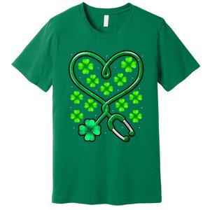 Shamrock Nurse St Patricks Day Stethoscope Heartbeat Clover Premium T-Shirt