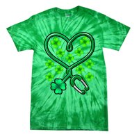 Shamrock Nurse St Patricks Day Stethoscope Heartbeat Clover Tie-Dye T-Shirt