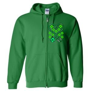 Shamrock Nurse St Patricks Day Stethoscope Heartbeat Clover Full Zip Hoodie