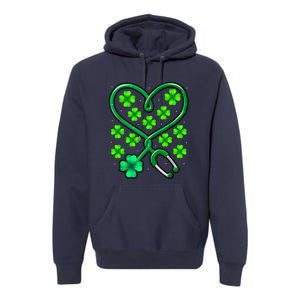 Shamrock Nurse St Patricks Day Stethoscope Heartbeat Clover Premium Hoodie