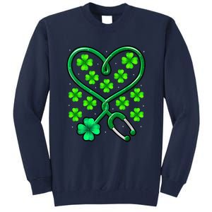 Shamrock Nurse St Patricks Day Stethoscope Heartbeat Clover Tall Sweatshirt