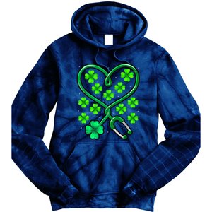 Shamrock Nurse St Patricks Day Stethoscope Heartbeat Clover Tie Dye Hoodie