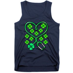 Shamrock Nurse St Patricks Day Stethoscope Heartbeat Clover Tank Top