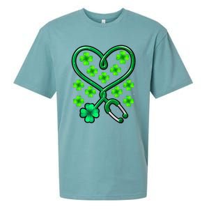 Shamrock Nurse St Patricks Day Stethoscope Heartbeat Clover Sueded Cloud Jersey T-Shirt