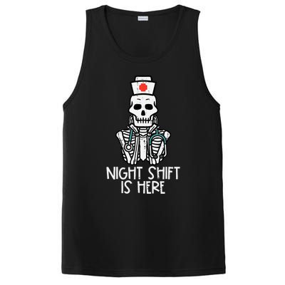 Skeleton Night Shifts Here Halloween Nurse Fall Scrub Wo PosiCharge Competitor Tank