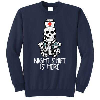 Skeleton Night Shifts Here Halloween Nurse Fall Scrub Wo Sweatshirt