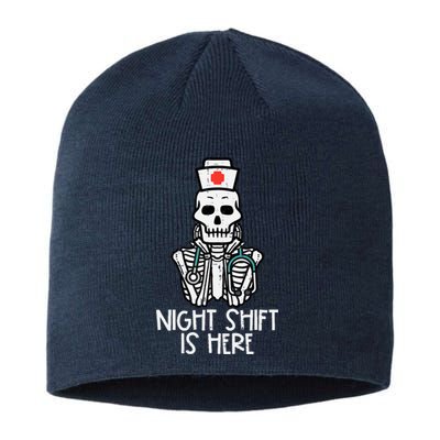 Skeleton Night Shifts Here Halloween Nurse Fall Scrub Wo Sustainable Beanie