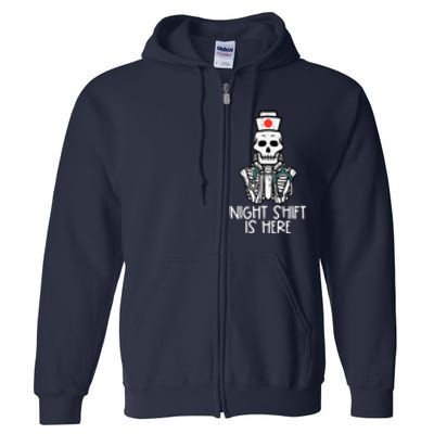 Skeleton Night Shifts Here Halloween Nurse Fall Scrub Wo Full Zip Hoodie