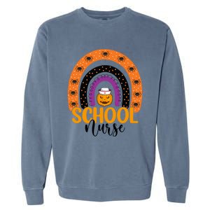 School Nurse Spooky Halloween Pumpkin Rainbow Nursing Great Gift Garment-Dyed Sweatshirt