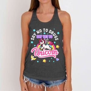 Say No Say Yes to Unicorns Red Ribbon Week Women's Knotted Racerback Tank