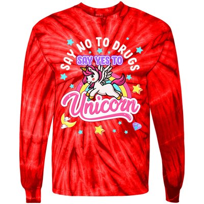 Say No Say Yes to Unicorns Red Ribbon Week Tie-Dye Long Sleeve Shirt