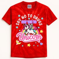 Say No Say Yes to Unicorns Red Ribbon Week Kids Tie-Dye T-Shirt